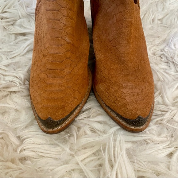 Jeffery Campbell Cromwell Ankle Boots! Cognac Suede Snake Skin Embossed. Size 7 - Picture 3 of 9